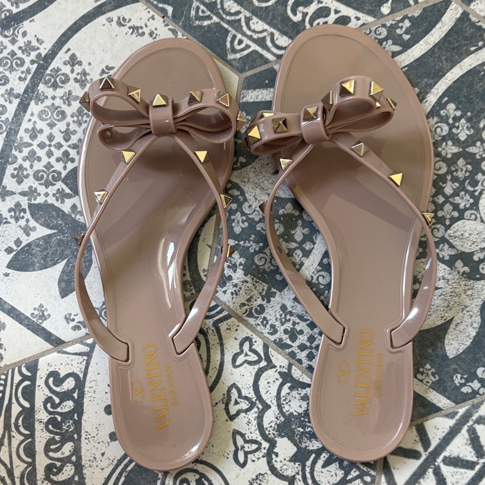 Valentino Women's Nude Sandals with Studded Bow